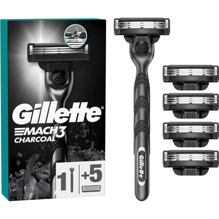 Gillette Mach3 Charcoal scheerapparaat voor mannen + 5 scheerhoofden