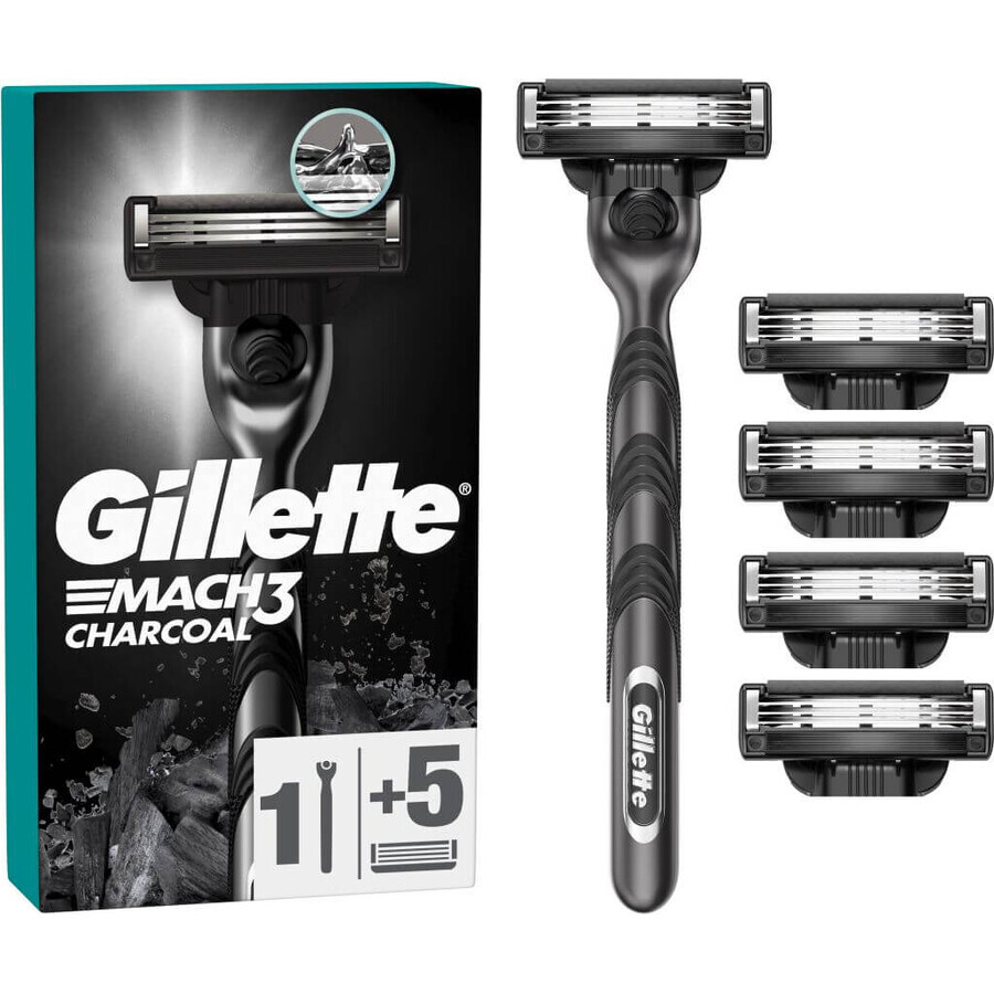 Gillette Mach3 Charcoal scheerapparaat voor mannen + 5 scheerhoofden