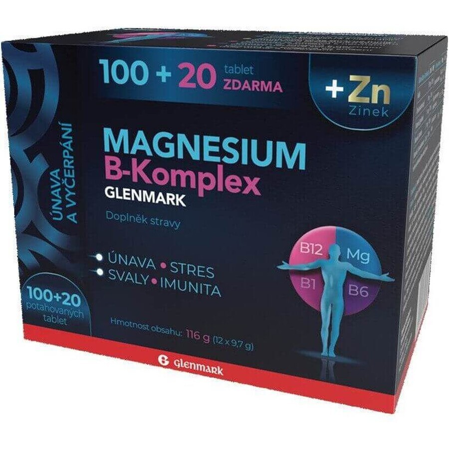 Magnesio Complejo B Glenmark + Zinc 100 + 20 tbl gratis