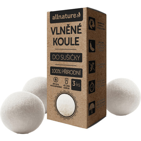 Allnature Lână bile de uscare 3 buc