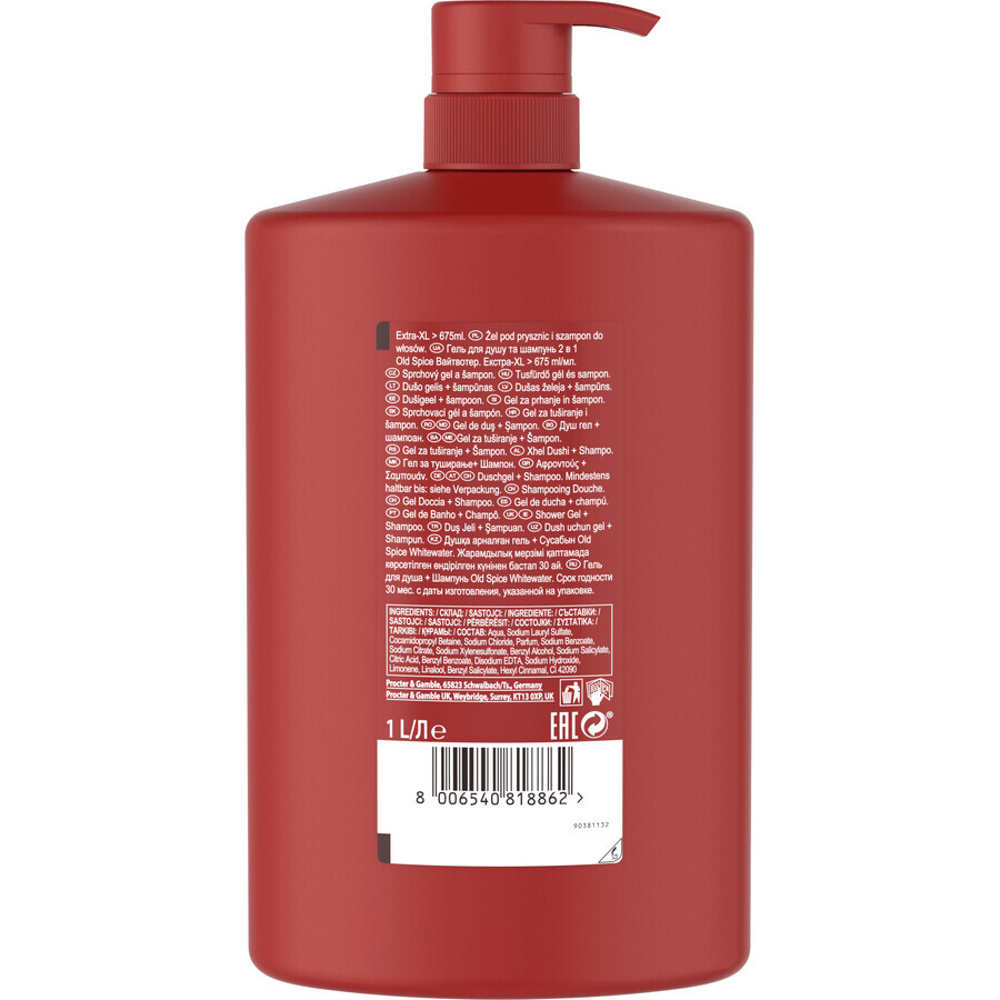 Old Spice Whitewater Men's Shower Gel and Shampoo with fresh fragrance 1000 ml