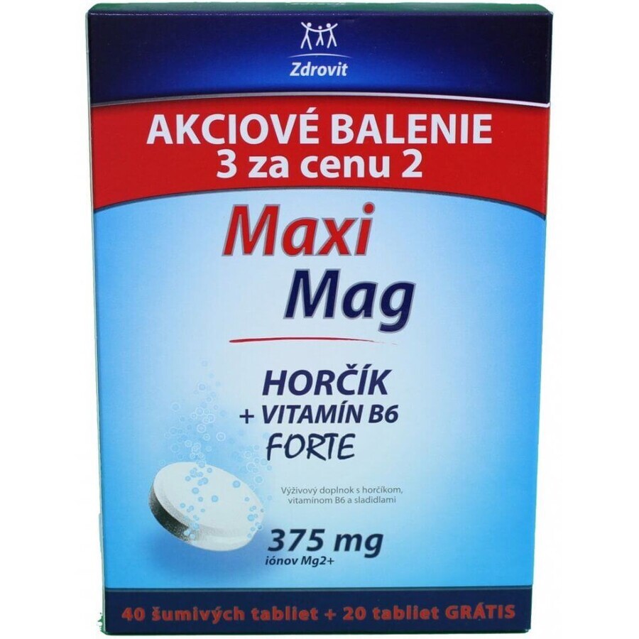 Zdrovit MaxiMag Magneziu+B6 FORTE 375 mg Pachet special, 60 comprimate efervescente