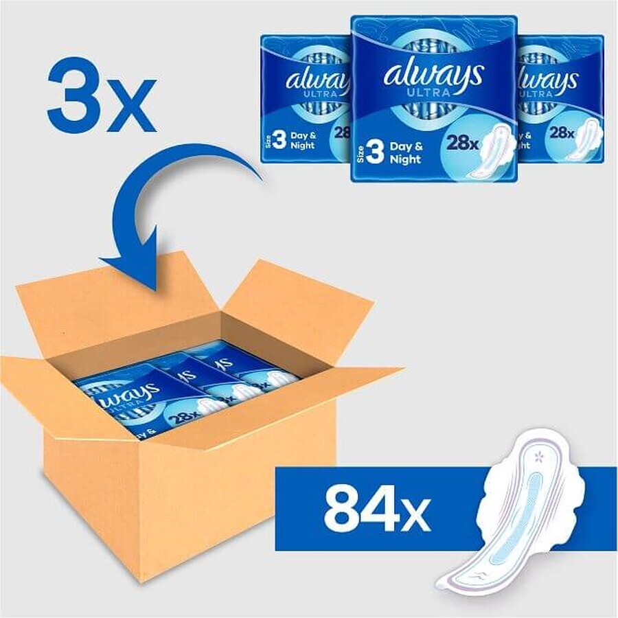 Always Ultra Sanitary Pads zi și noapte (V3) cu aripioare 84 buc