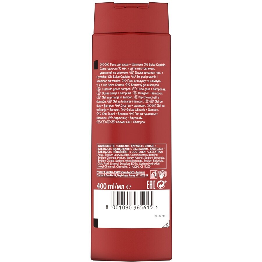 Old Spice Captain Gel de ducha y champú con notas de sándalo y cítricos 400 ml