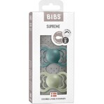 BIBS Supreme Natuurrubber Orthodontische Fopspenen - , maat 2, Sage nacht/Wolk nacht 2 stuks