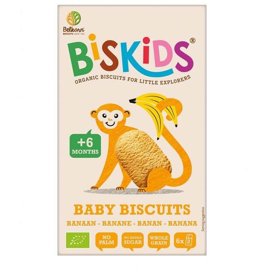 Belkorn BISkids Biscuiți organici pentru copii din grâu integral cu banane fără zahăr adăugat 6M+ 120 g