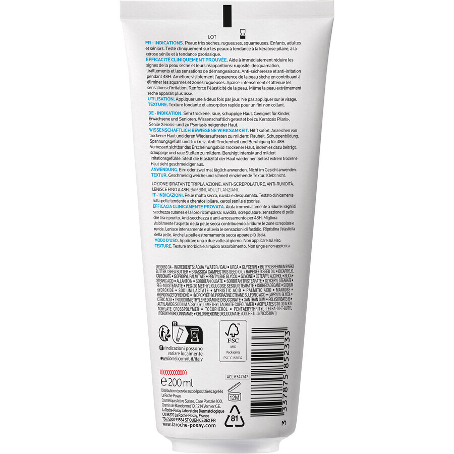 La Roche-Posay 10% UREA loțiune de corp pentru piele foarte uscată, aspră și descuamată 200 ml