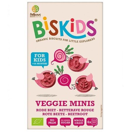 Belkorn BISkids BIO biscuiți pentru copii din făină integrală de sfeclă roșie mini fără zahăr adăugat 120 g