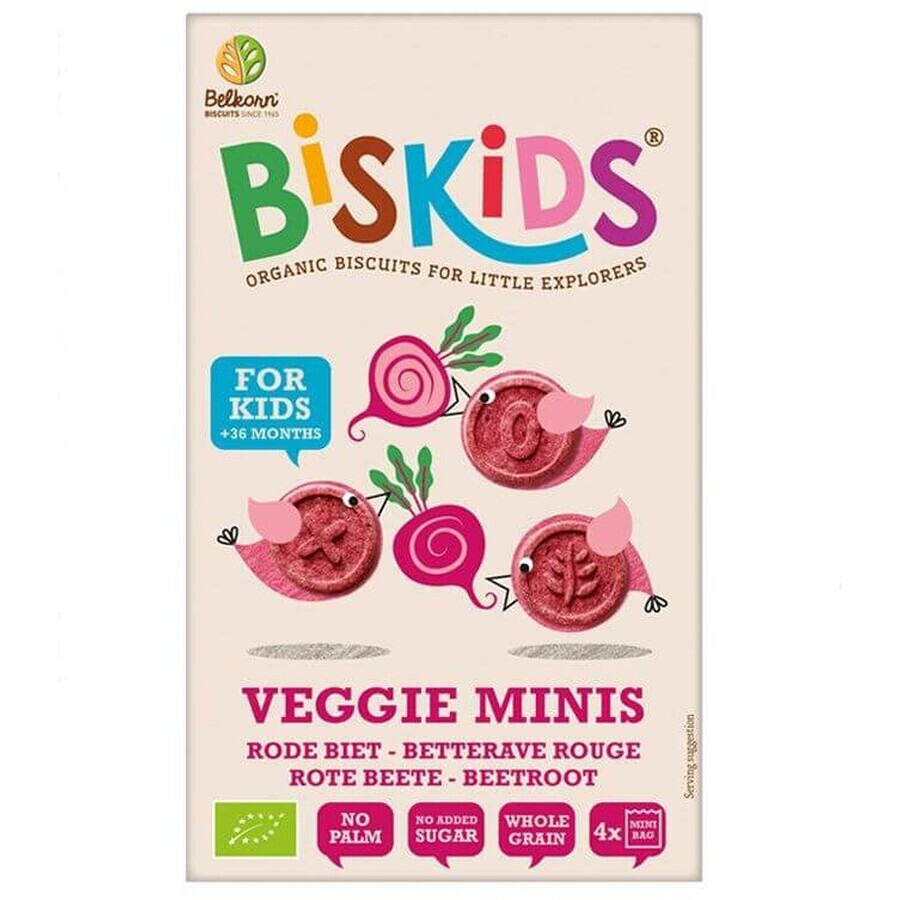 Belkorn BISkids BIO biscuiți pentru copii din făină integrală de sfeclă roșie mini fără zahăr adăugat 120 g