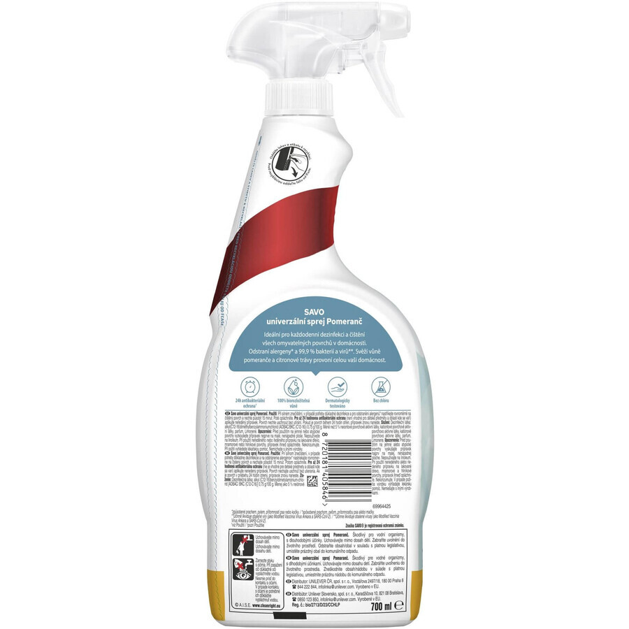 Spray dezinfectant și de curățare Savo Portocală și lemongrass 700 ml