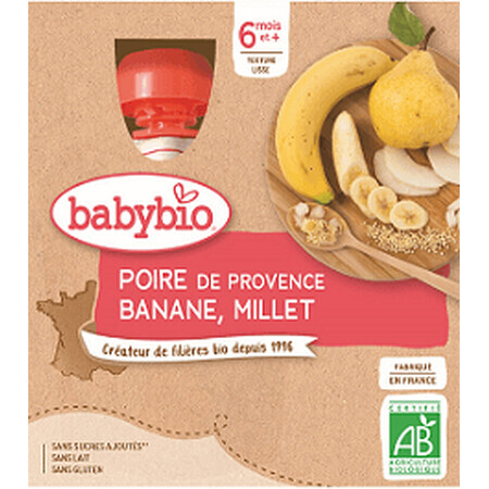 Babybio doypack pere cu banane și mei 4 x 90 g