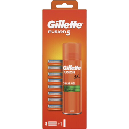 Gillette Fusion5 shaving head for men 8 pieces + Gillette Fusion5 Ultra Sensitive 200ml 9 pieces