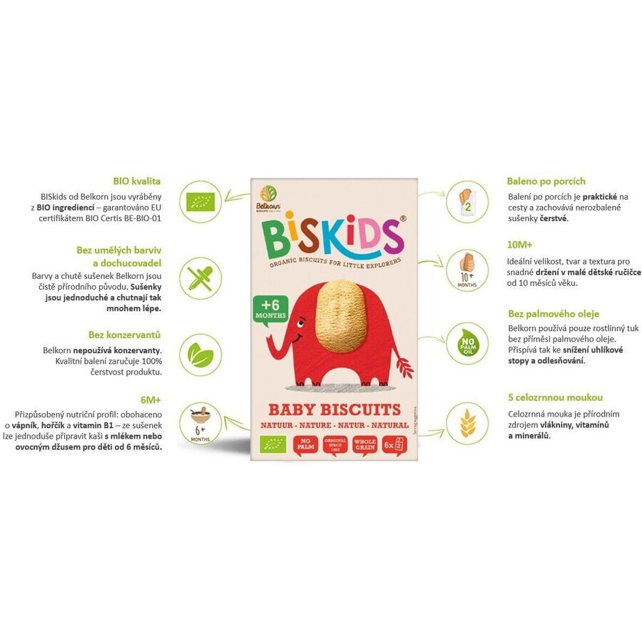 Belkorn BISkids Biscuiți organici pentru copii din făină integrală Natural 6M+ 120 g