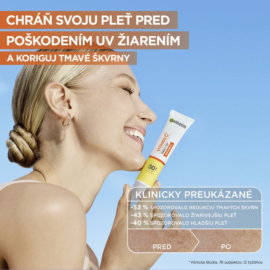 Garnier Skin Naturals Vitamina C Fluido UV Luminoso Quotidiano SPF 50+ invisibile, 40 ml