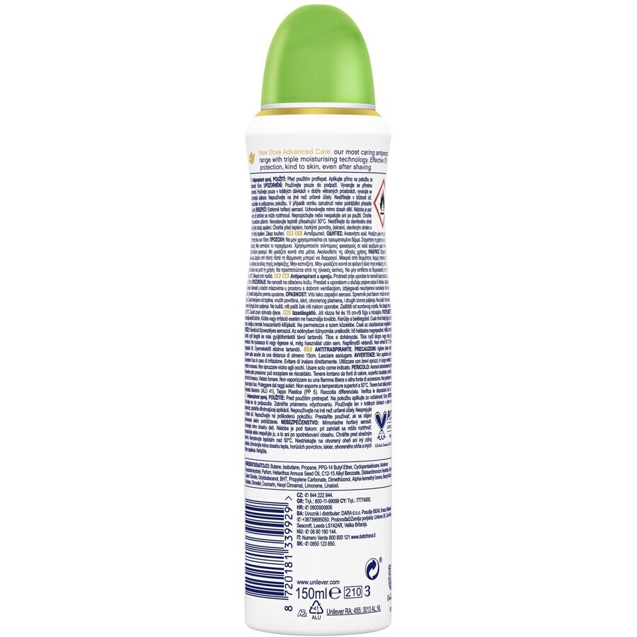 Antitranspiratiespray Dove Advanced care go fresh Komkommer en thee 150 ml