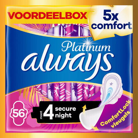 Always Ultra Sanitary Pads Secure Night (mărimea 4) cu aripi X, 56 buc