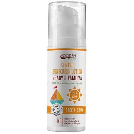 Loțiune de corp cu protecție solară Wooden Spoon Baby & Family SPF30, 50 ml