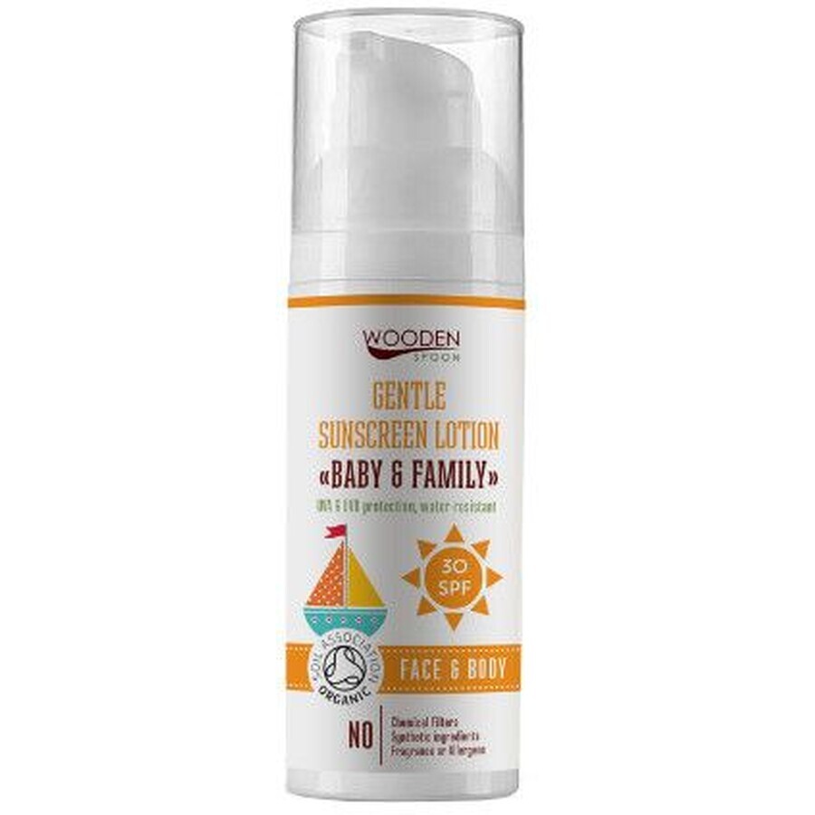 Loțiune de corp cu protecție solară Wooden Spoon Baby & Family SPF30, 50 ml