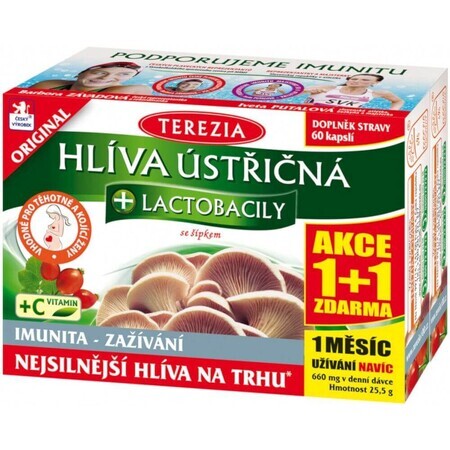 Terezia Seta de ostra + Lactobacilos acción 1+1 con flechas 2 x 60 cápsulas