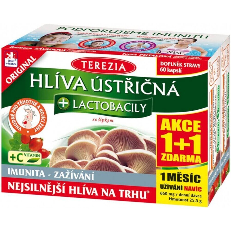 Terezia Seta de ostra + Lactobacilos acción 1+1 con flechas 2 x 60 cápsulas