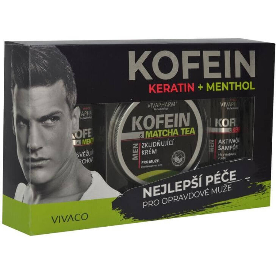 Vivapharm CAFFEINE & MENTHOL pachet cadou de cosmetice pentru bărbați în ambalaj de hârtie 3 buc