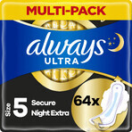 Always Ultra Secure Night Extra Sanitary Pads cu aripi 64 buc