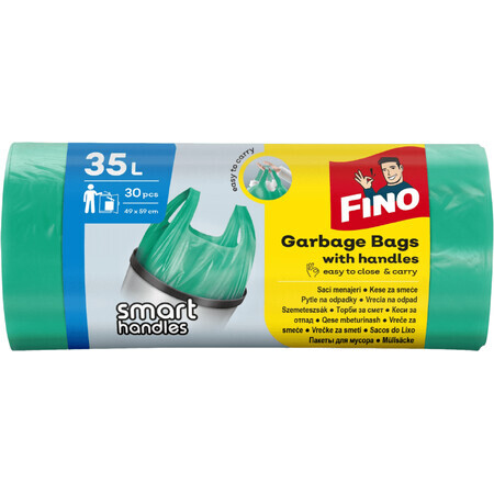 Fino Color Pungi de gunoi cu mânere verzi 30 x 35 l