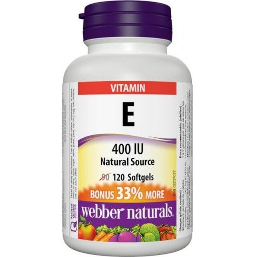 Webber Naturals Vitamin E 400 IU natural source BONUS 120 capsules