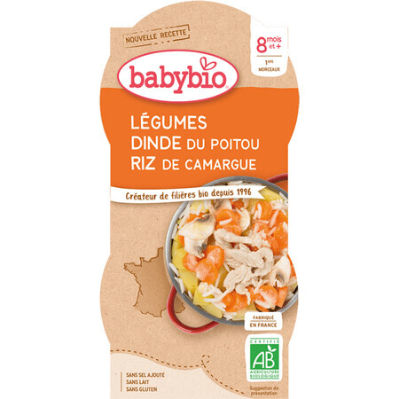 Babybio menu végétal avec dinde et riz 2 x 200 g