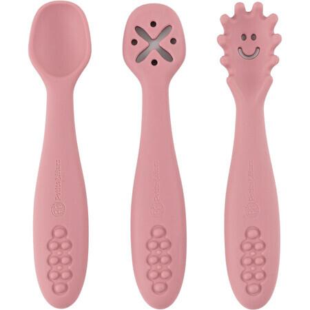 Petite&Mars Set de cuillères d'apprentissage en silicone Take&Match Dusty Rose 6m+ 3 pcs