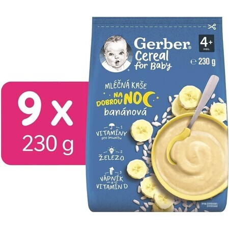 Gerber Cereale cu lapte Terci de ovăz Banană Noapte bună 9 x 230 g