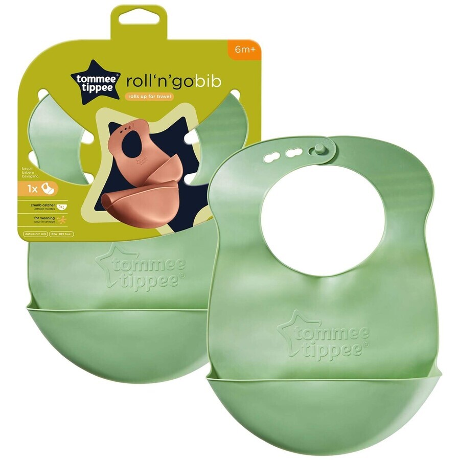 Tommee Tippee baby bib, 6m+, green or orange