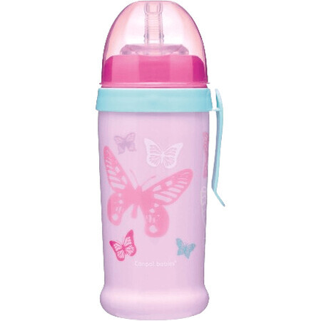 Canpol Babies Auslaufsichere Sportflasche mit Silikonstrohhalm Butterfly Pink 350 ml