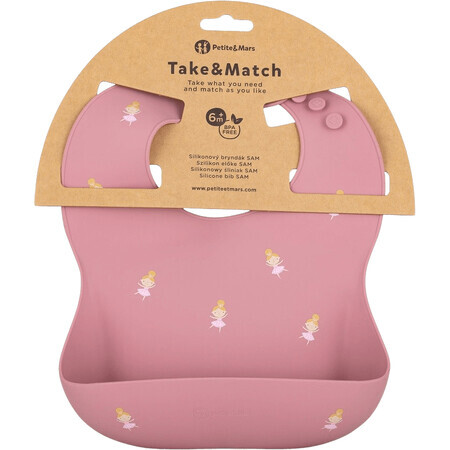 Petite&Mars Bavette en silicone Take&Match Rose Princesses 6m+