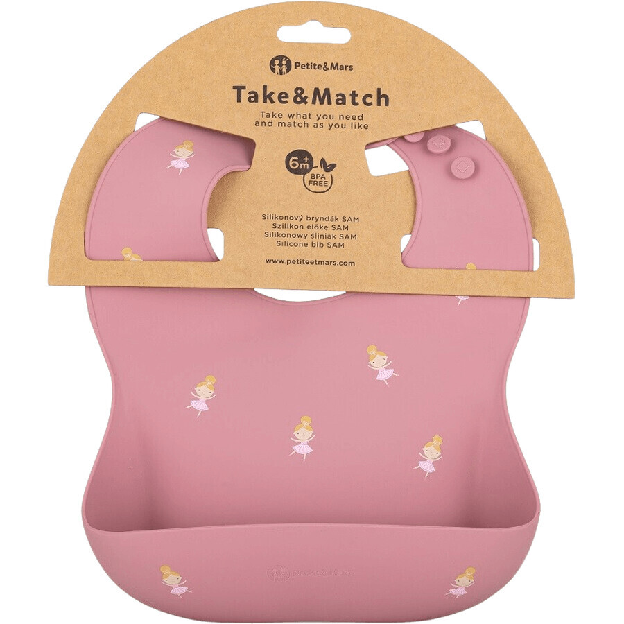 Petite&Mars Bavette en silicone Take&Match Rose Princesses 6m+