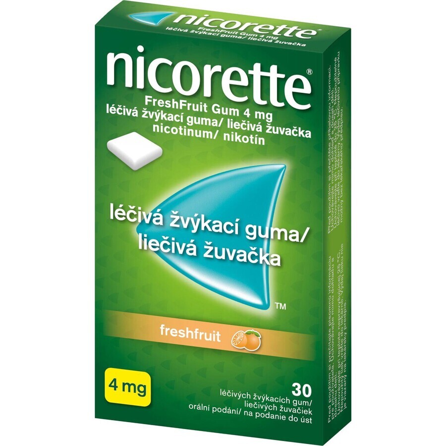 Nicorette ® FreshFruit Gum 4mg, gumă de mestecat medicinală 30 buc