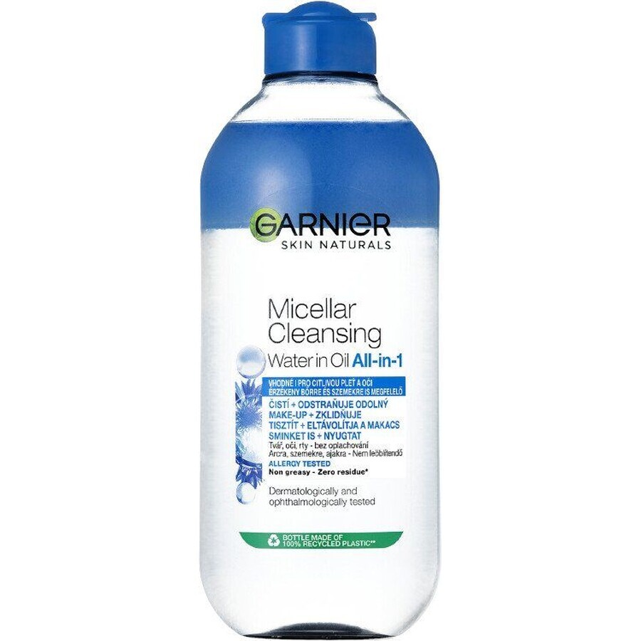 Garnier Skin Naturals Agua micelar nutritiva de doble fase para ojos sensibles, 400 ml