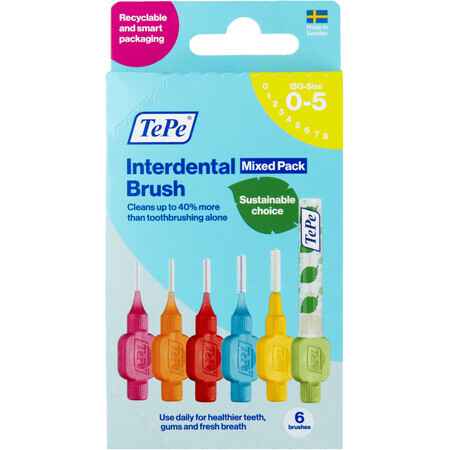 Brosses à dents interdentaires TePe taille 0-5 Mix Pack, boîte en papier 6 pcs