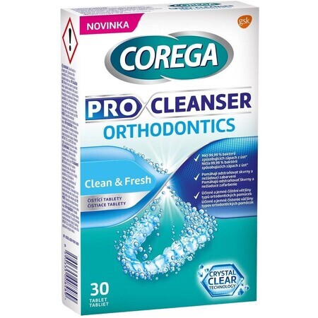 Corega Pro Cleanser Orthodontic Cleanser Comprimés de nettoyage orthodontique 30 comprimés