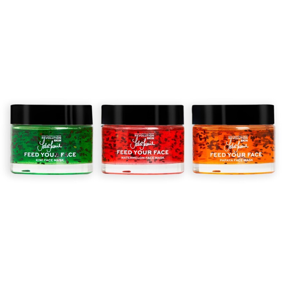 Revolution Skincare X Jake Jamie Fruity Mask Trio - pepene galben, papaya și kiwi 3 x 50 ml