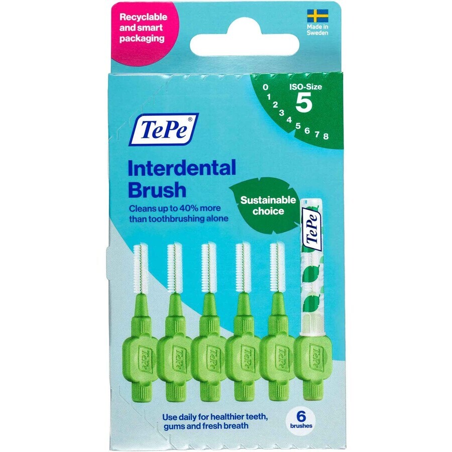 TePe Interdental brushes size 5 green 0,8 mm, paper box 6 pcs