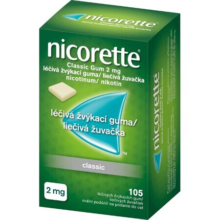 Nicorette ® Classic Gum 2 mg, gumă de mestecat medicinală 105 buc