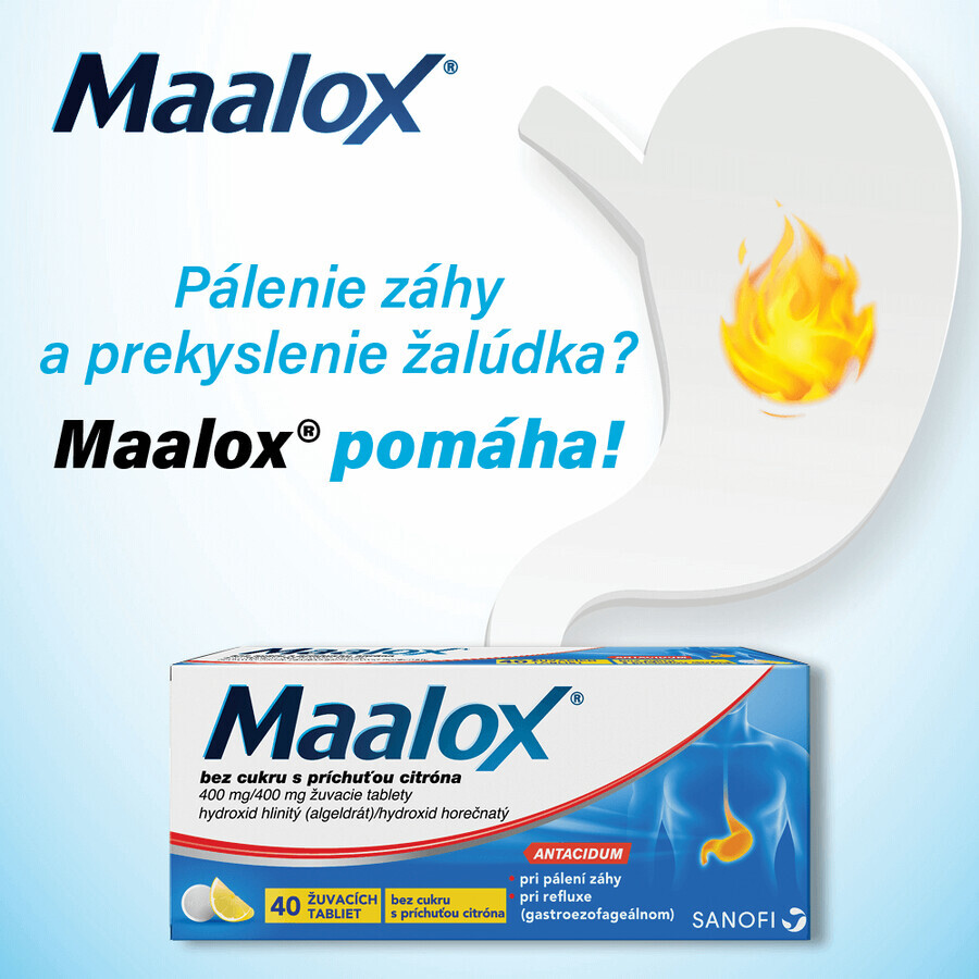 Maalox fără zahăr cu lămâie masticabil 40 comprimate