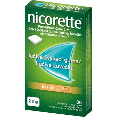 Nicorette ® FreshFruit Gum 2mg, gumă de mestecat medicinală 30 buc