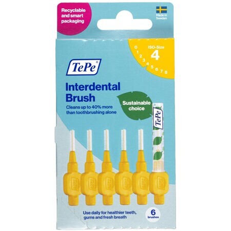 TePe Interdentalbürsten Größe 4 gelb 0,7 mm, Papierbox 6 Stück