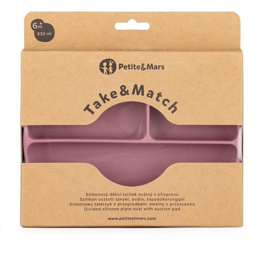 Petite&Mars Take&Match Dusty Rose 6m+ Plato ovalado para compartir de silicona