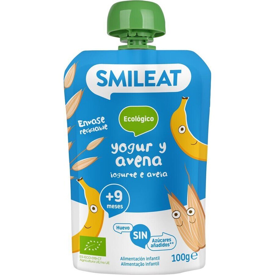 Smileat Pungă de iaurt organic cu fulgi de ovăz 100 g