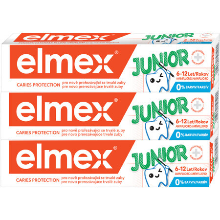 Elmex Junior Pastă de dinți pentru copii cu vârsta cuprinsă între 6-12 ani 3 x 75 ml