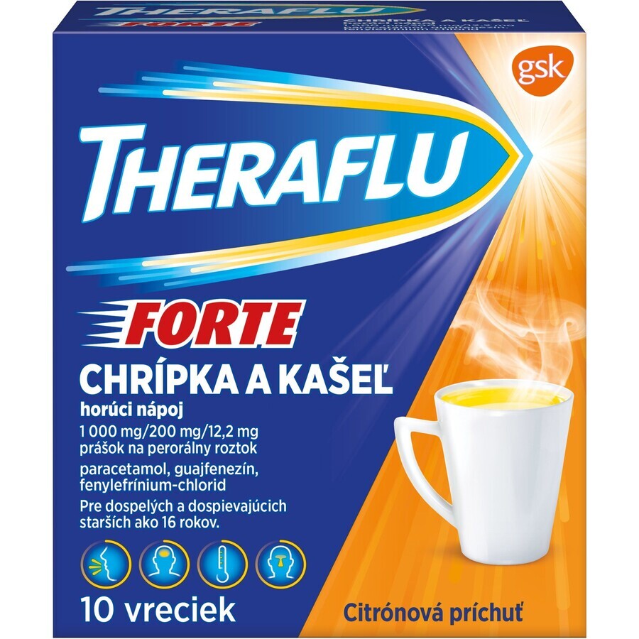 TheraFlu Griep en hoest, warme drank, 1000mg paracetomol, 10 stuks