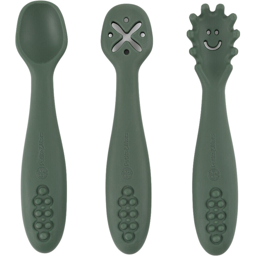 Petite&Mars Set de linguri de antrenament din silicon Take&Match Misty Green 6m+ 3 buc